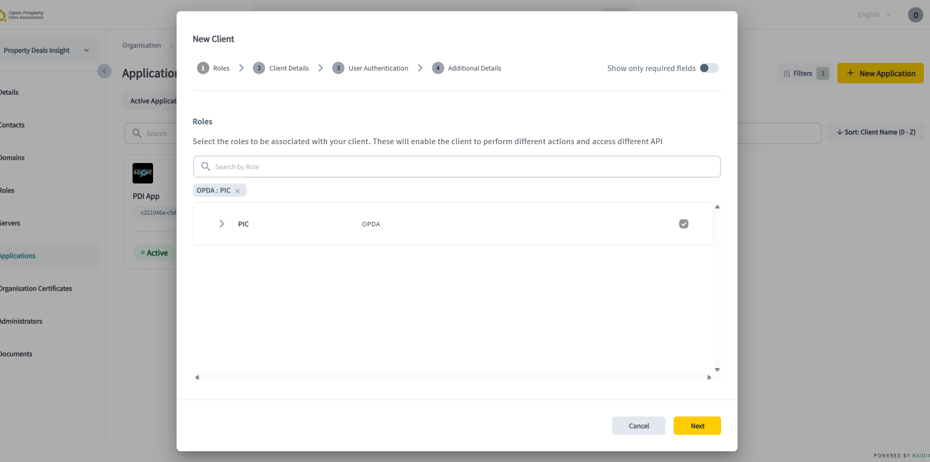 New application button