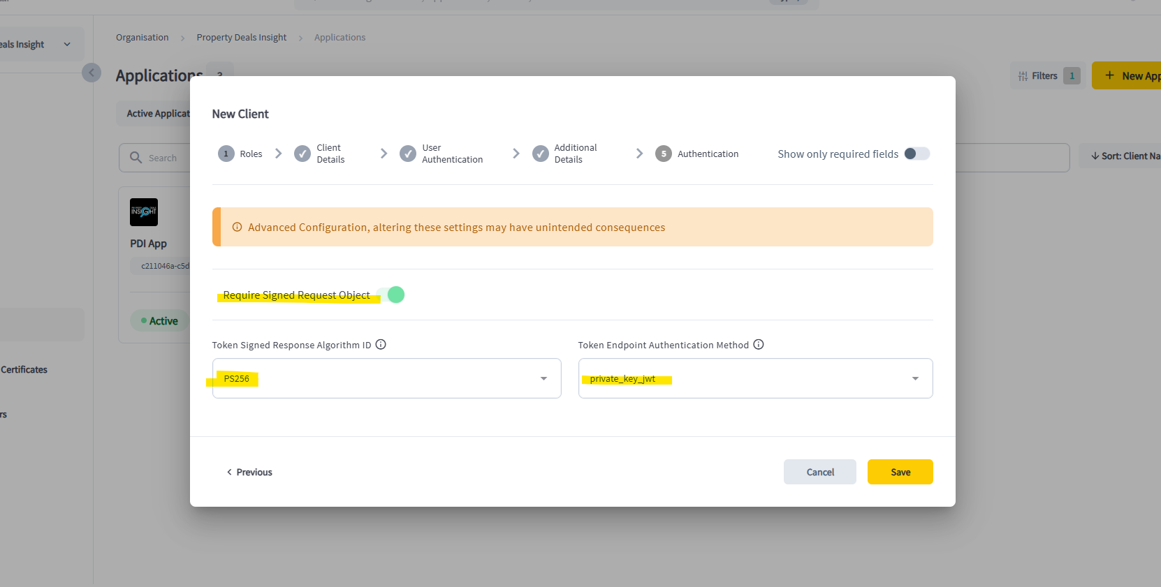 Signing and token auth settings